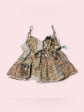 Originality Boho Tiered Spaghetti Strap Camisole - Brown/Green